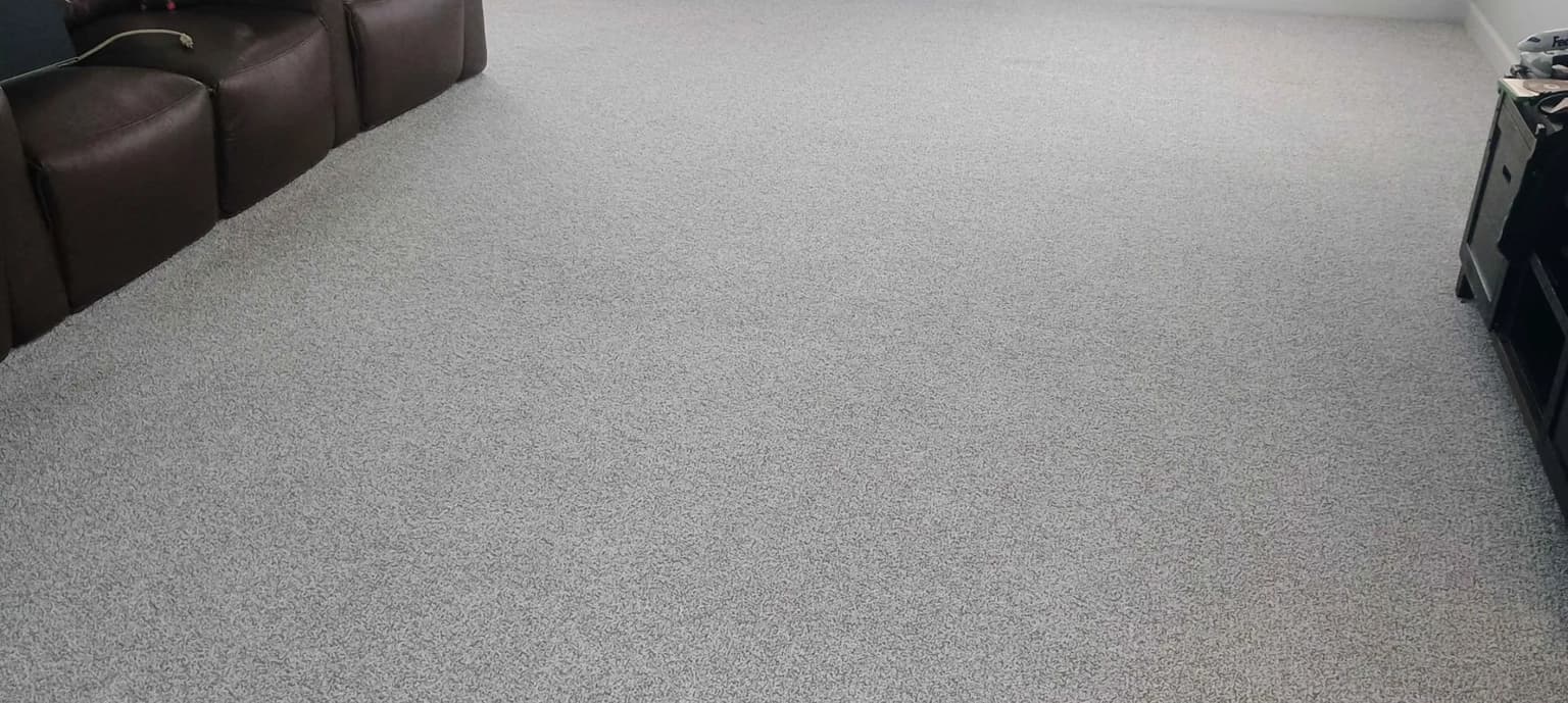Gray carpet and leather theater seating after a Safe-Dry cleaning in Columbia, SC